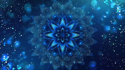 Mandala with Blue and Black Sparkling Backdrop