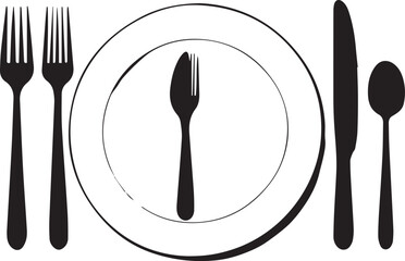 Hand drawn sketch of fork spoon and knife