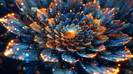 Deep Blue Tranquility: High-Definition Sparkling Mandala
