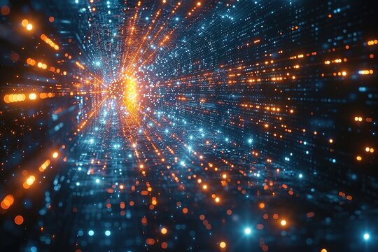 Abstract Image of Hacker Activity in Cyber Attack Formed as a Starry Sky with Points, Lines, and Shapes in RGB Color Mode