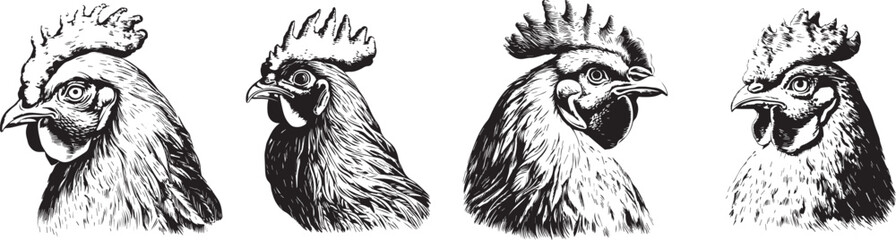 Black and white sketch of a hen