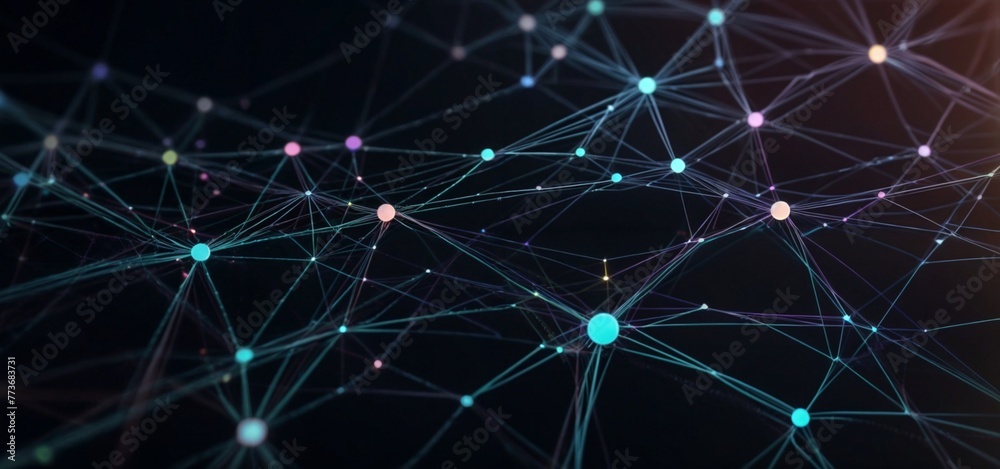 Wall mural abstract flashing connected digital data nodes and connection paths on any type of network 3d illust