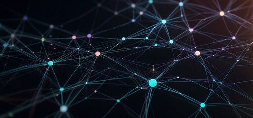 Fototapeta premium Abstract flashing connected digital data nodes and connection paths on any type of network 3d illustration, Generate by AI . 