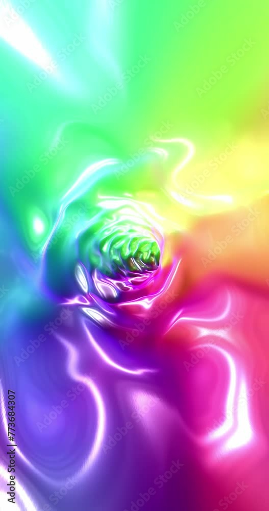 Wall mural abstract colourful neon glowing light tunnel loop vertical animation.