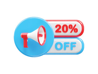 20 percent off sale text illustration 3d rendering