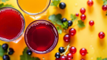 Two glasses filled with a colorful liquid, surrounded by fresh berries - Powered by Adobe