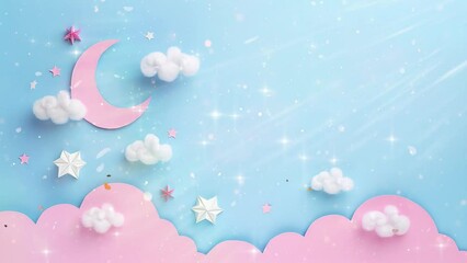 baby shower card on blue background paper art abstract. seamless looping overlay 4k virtual video animation background