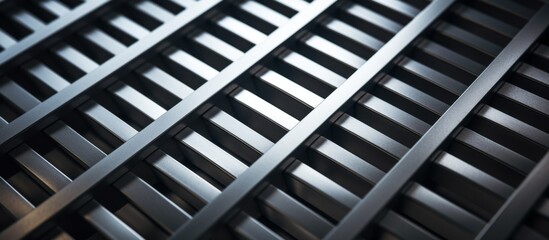 Detailed view of a metallic grill featuring a precise grid pattern design, suitable for background or texture use