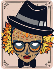 Face of sexy joker girl comedian horror illustration. 