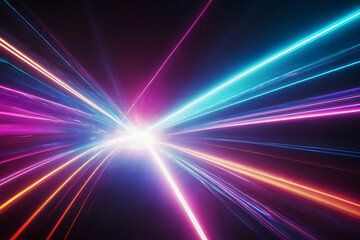 Shine dynamic scene. Neon flare. Colorful rays