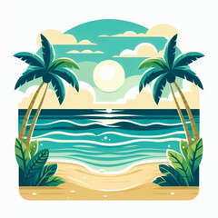 Fototapeta na wymiar Tropical Beach in white background postcard illustration
