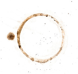 brown coffee cup stain on white background isolated