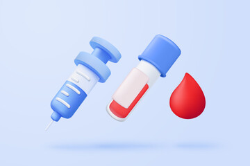 3d medical syringe icon on pastel background. Vaccination medical equipment, healthcare, hematology, medicine minimal concept. 3d medical syringe icon vector with shadow render illustration - obrazy, fototapety, plakaty