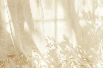 Foto op Aluminium Boho wedding backdrop with natural light shadows on beige linen cloth texture.  © Sandu