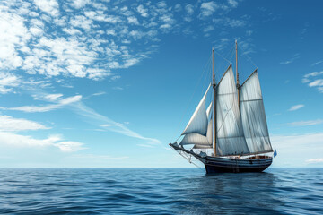A large sailboat is sailing in the ocean on a clear day