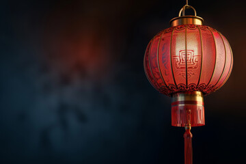 A red lantern hanging from a ceiling