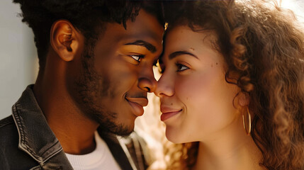 Interracial couple in love looking at each other