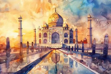 The Taj Mahal is a beautiful palace in India - obrazy, fototapety, plakaty
