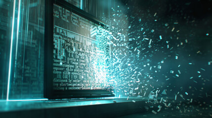 Computer Screen Showing 3D Overflow of Code: Buffer Overflow Concept
