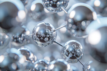 The image is a close up of many small silver spheres