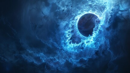 Astronomical Solar Eclipse Illuminated by Blue Plasma in Cosmos