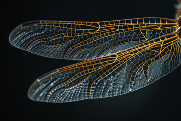 The wing of a dragonfly is shown in a close up