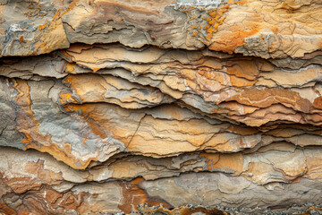The image is of a rock wall with a lot of texture and layers