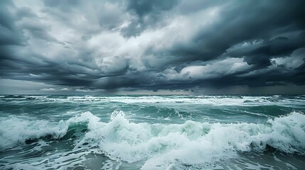 Intense Ocean Storm: Atmospheric Background with Dramatic Waves and Clouds