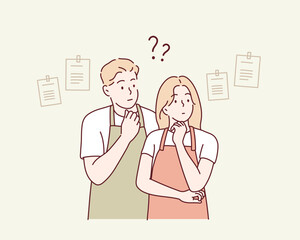 lovers in the kitchen. Hand drawn style vector design illustrations.