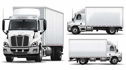 white truck vector illustration, clip art set on white background, mockup