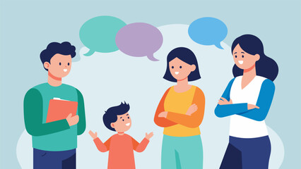 Fototapeta premium Parents modeling healthy disagreement and conflict resolution in front of their children teaching them effective communication skills and the