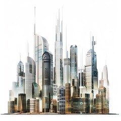 3D Render of a futuristic megacity skyline with augmented reality overlays displaying live data feeds and virtual information layers, Generative AI