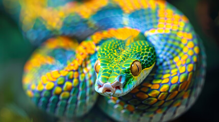Close-Up of a Blue and Green Python in the Wild
