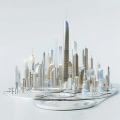 3D Render of a utopian city of the future where data is the lifeblood, depicted through holographic displays and interconnected networks spanning the skyline, Generative AI