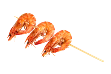 roasted prawn with skewer isolated,grilled shrimp