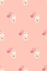 a pink bunny with balloons on a pink background