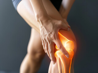 Person Holding Knee with Visualized Joint Pain