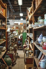 A vintage warehouse filled with antiques, collectibles, and treasures from bygone eras, offering a glimpse into the past, Generative AI