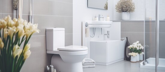 The white toilet is positioned adjacent to a rectangular shower in this typical bathroom setup