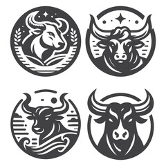 Bull Head Logo Monocrome Design