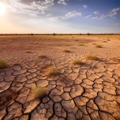 Ilustração de rachaduras no solo durante uma seca em um dia ensolarado
