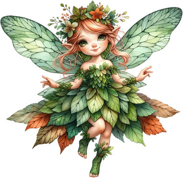 Leafy Green Fairy in Flight
