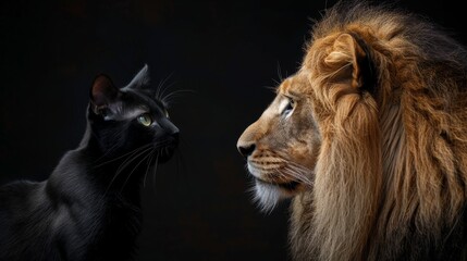 pit bull dog and Lion Face to Face