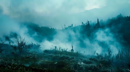 Eerie Smoke Clouds Blanket Hilltop: Nature's Enigmatic Display Unfolds