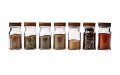 Organized Spice Jars Isolated on Transparent Background