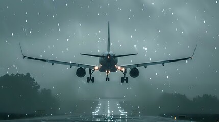 Challenging Weather Conditions: Plane Flies Through Storm and Overcast with Rain