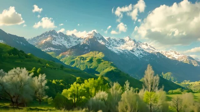 mountain with beautiful sky landscape. 4k video animation