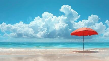 red umbrella on the beach, illustration, background