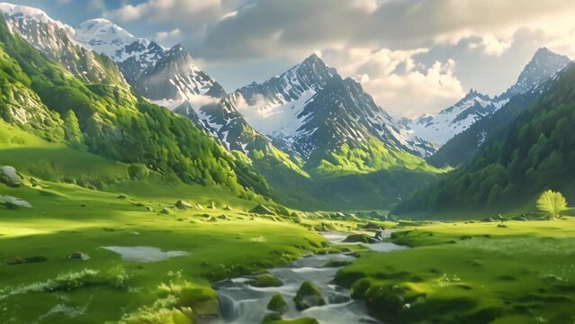 mountain with beautiful sky landscape. 4k video animation