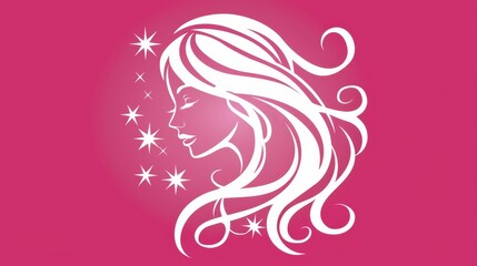   White silhouette woman's face stars pink background text space